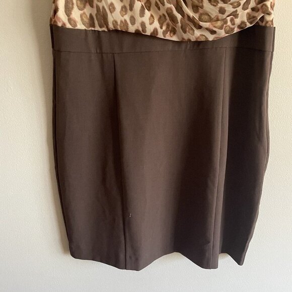 New York & Co Women SZ 18 Brown Animal Print Faux Wrap Top Knee Length Dress NWT - Picture 2 of 9